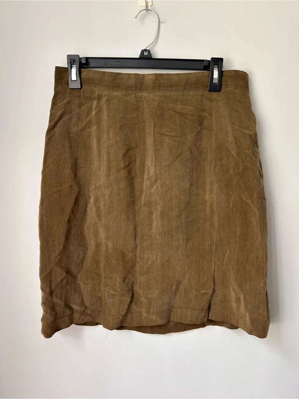 Vtg Ellen Figg 12P Petite Suede Olive Green Brown Mini Pencil Straight Skirt